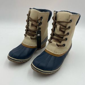 NIB!! SOREL Slimpack Lace II WP Insulated Boot, Sz 5, Oatmeal/Collegiate Navy